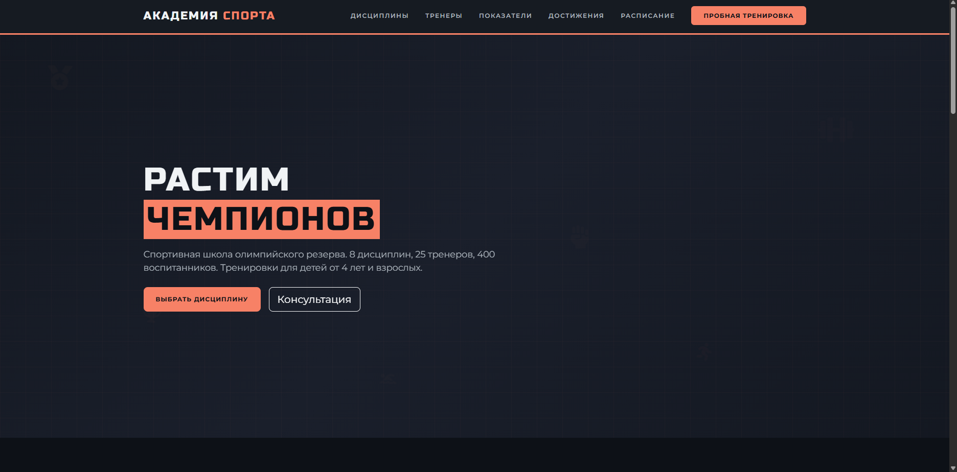 Шаблон «Академия Спорта»